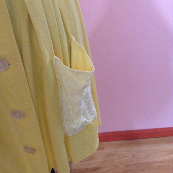 Vintage 1960s Swiss Dotted Belted Button Up Sleeveless Dress with Eyelet Pockets - Picture 3 of 7